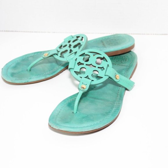 Tory Burch Miller Slip On Logo Sandals Teal Women's Size 7 *Read* H13062 - Picture 11 of 12